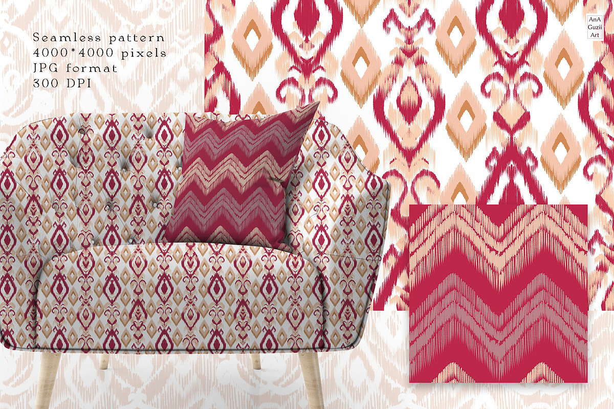 Ikat seamless pattern collection., a Pattern Graphic by AnaGuziiArt (Photo 3 of 11)