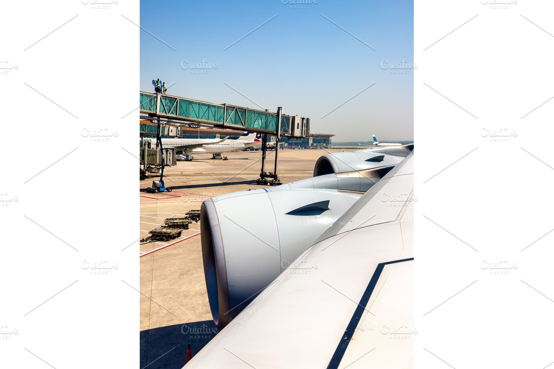 Wing with engines of Airbus A380 at Beijing Capital Airport, a Transportation Photo by Leonid Andronov