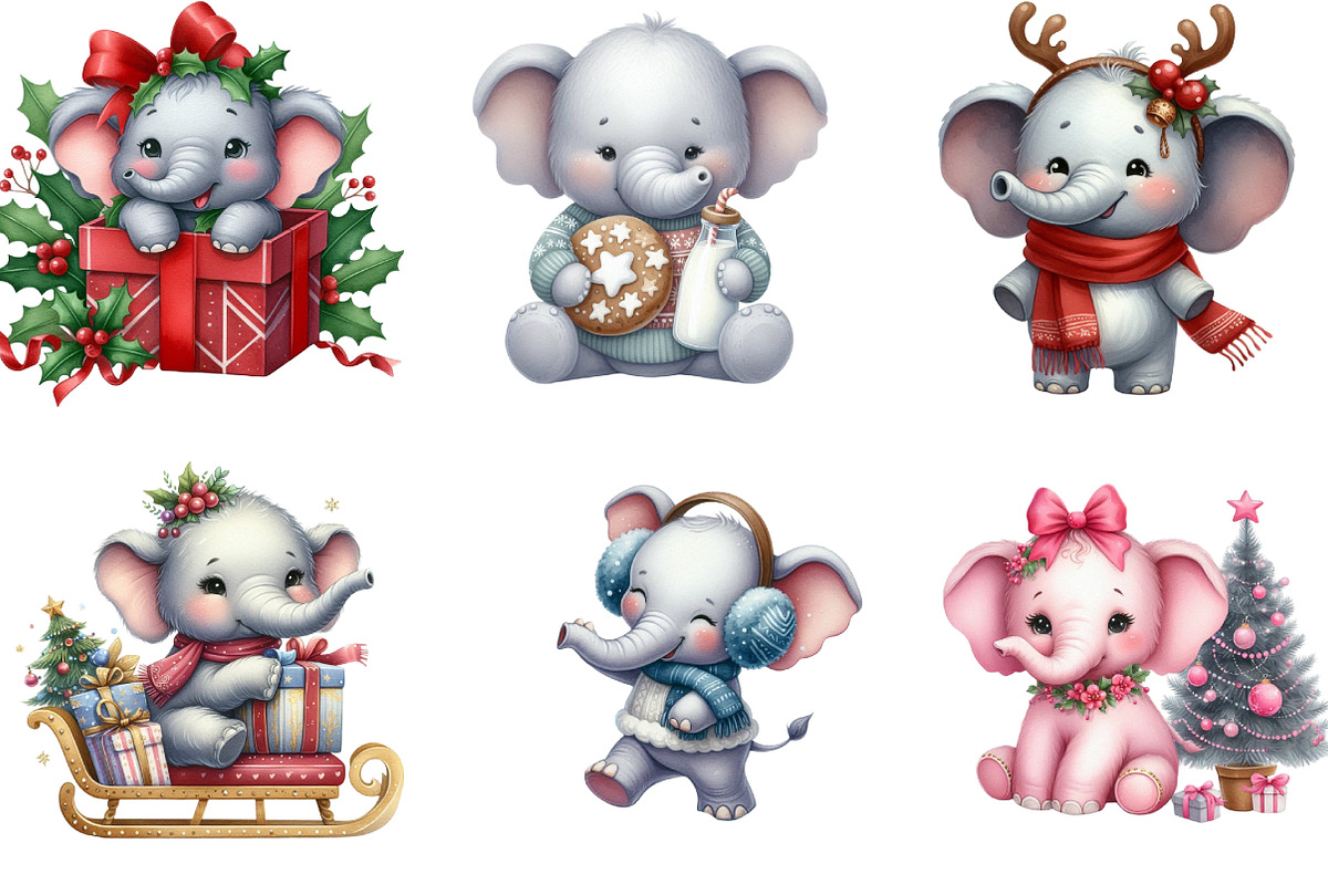 Chirstmas Elephant Clipart Sublimati, an Illustration by DreamArtGraphic (Photo 5 of 5)