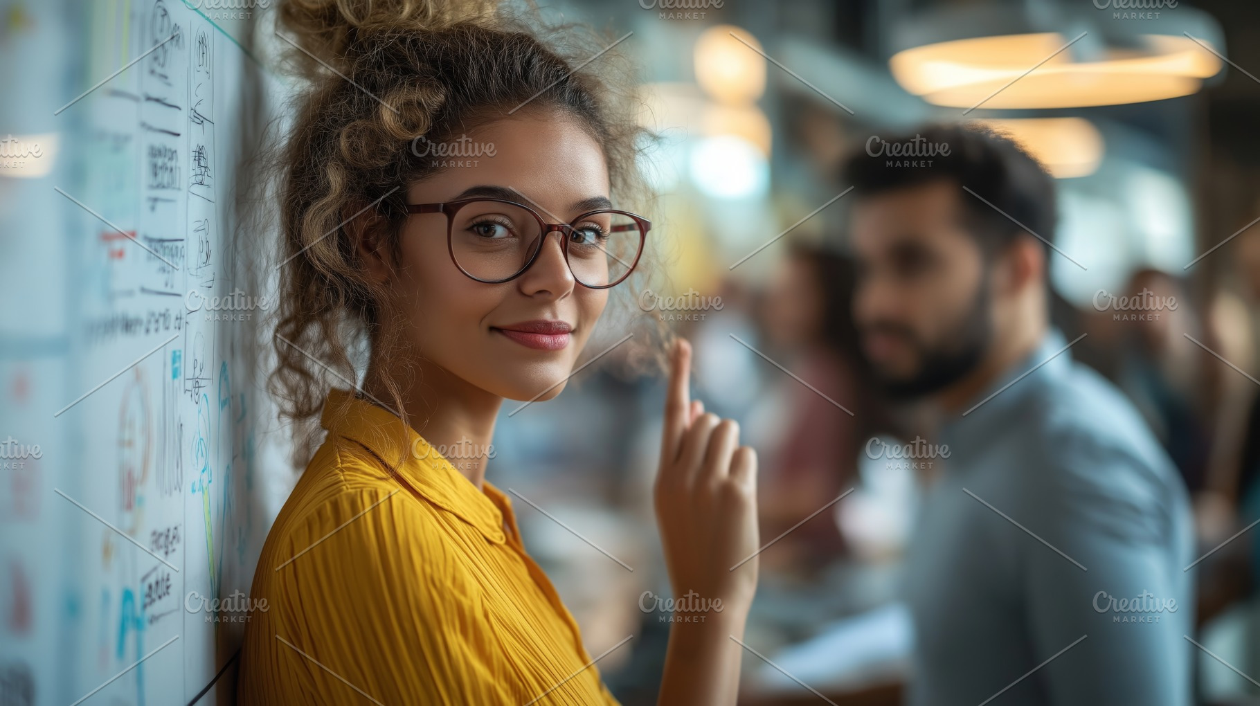 Young Hispanic woman in glasses smiling while standing in a modern workspace, e, a Person Photo by ImageMir