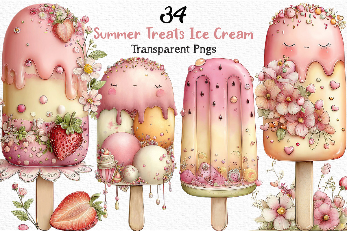 Summer Treats Ice Cream Clipart, an Illustration by Craft Nest (Photo 1 of 12)
