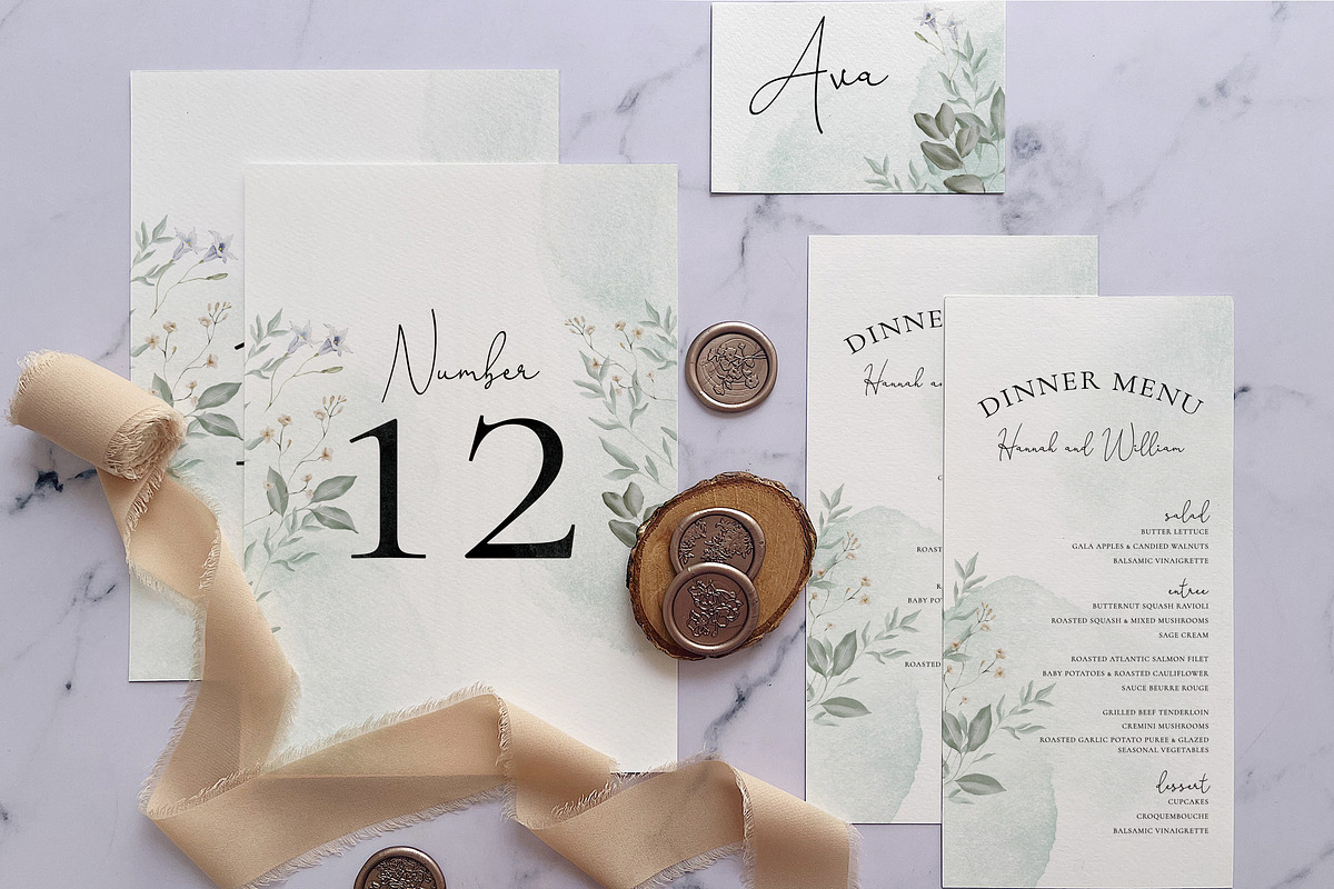 Sage Green Watercolor Wedding Suite, an Invitation Template by BlueRobinDesignShop (Photo 4 of 5)