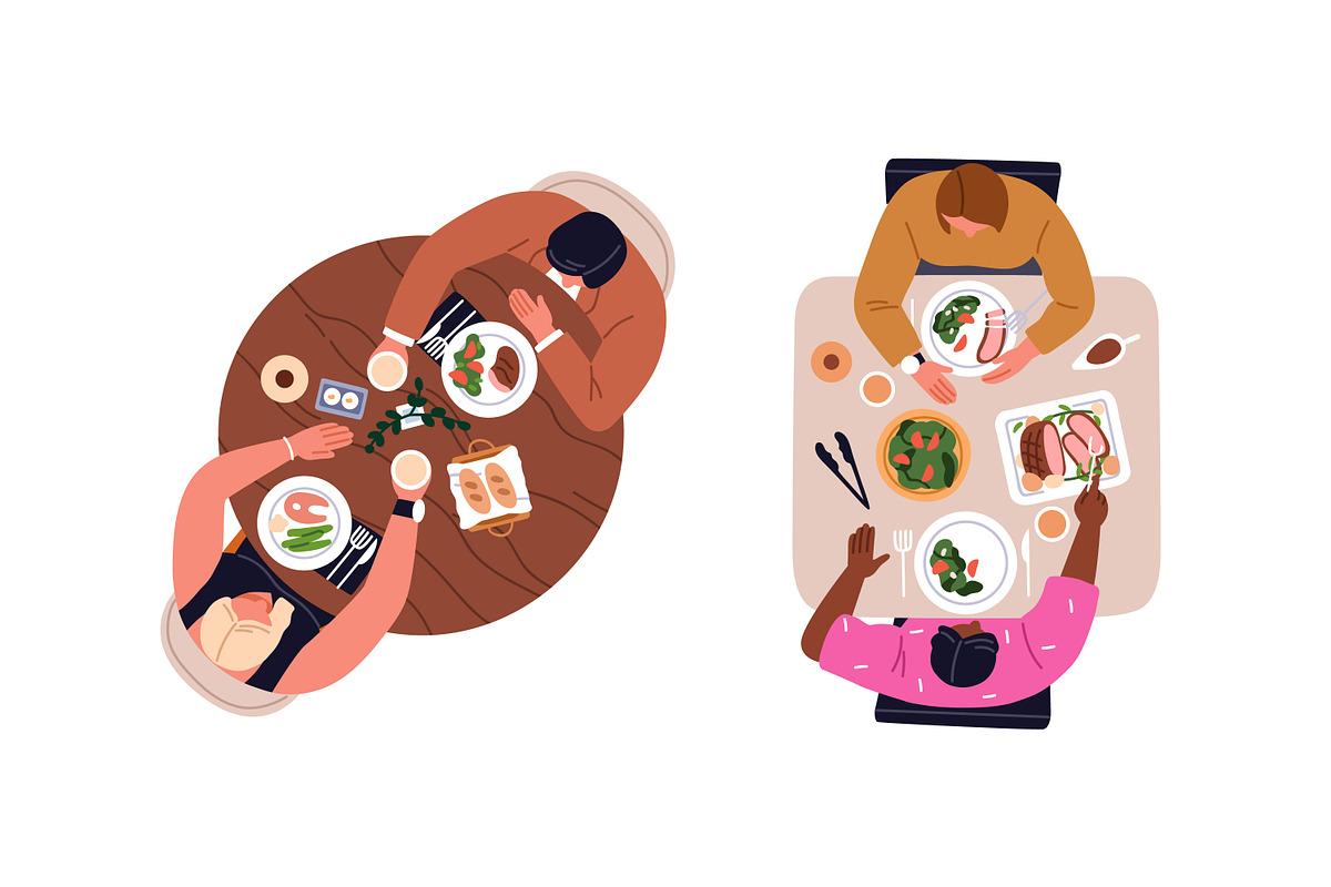People eating at table top view set, a Food Illustration by Good Studio