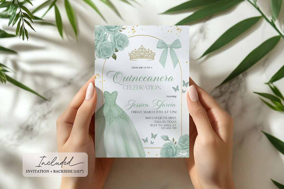 Mint Green Quinceanera Invitation, a Templates & Theme by VeliusCreativeStudio (Photo 2 of 3)