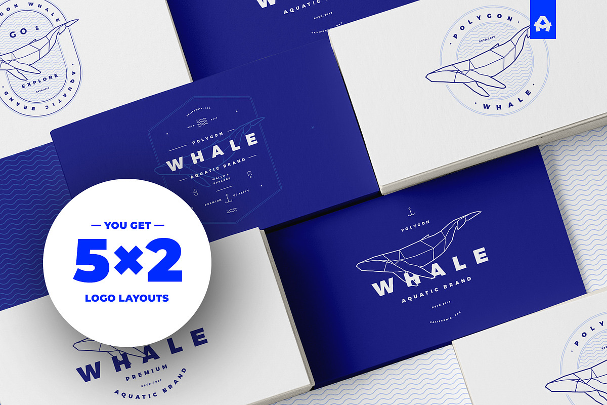Polygonal Whale Logo Set, a Branding & Logo Template by blauananas (Photo 1 of 9)