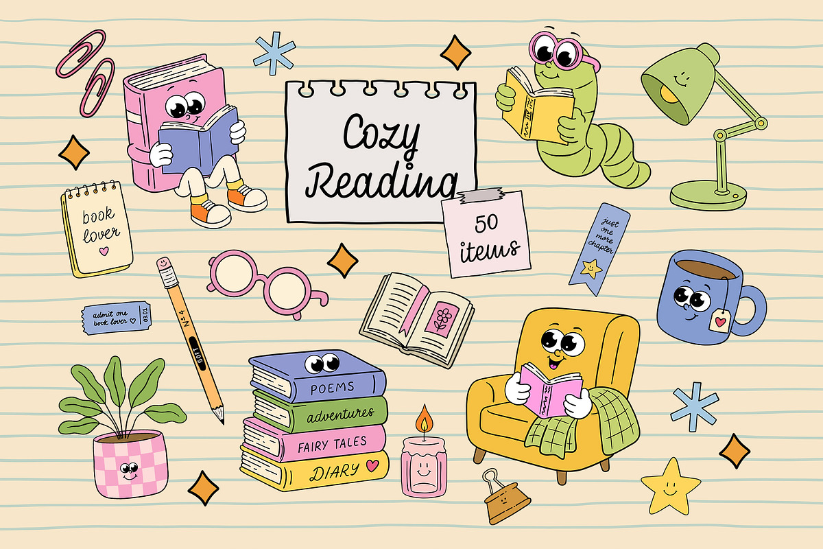 Cozy Reading Character Collection, an Education Illustration by Alina Sh (Photo 1 of 9)