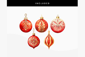 Watercolor Christmas Ornaments Red