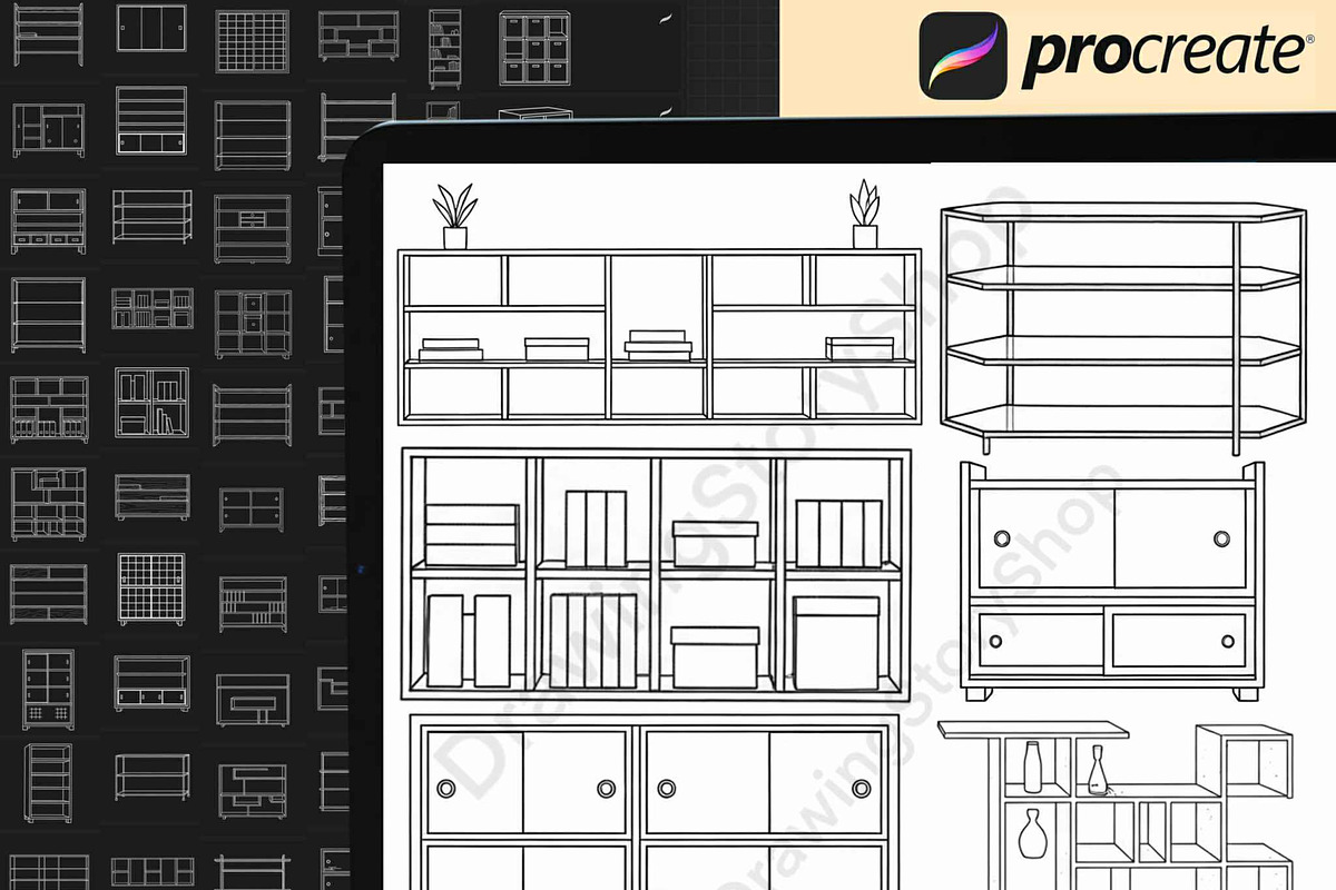 170 Shelf  Procreate Stamps Brush, a Brush Add-On by DrawingStoryShop (Photo 4 of 6)