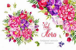 Pink Flora. Watercolor