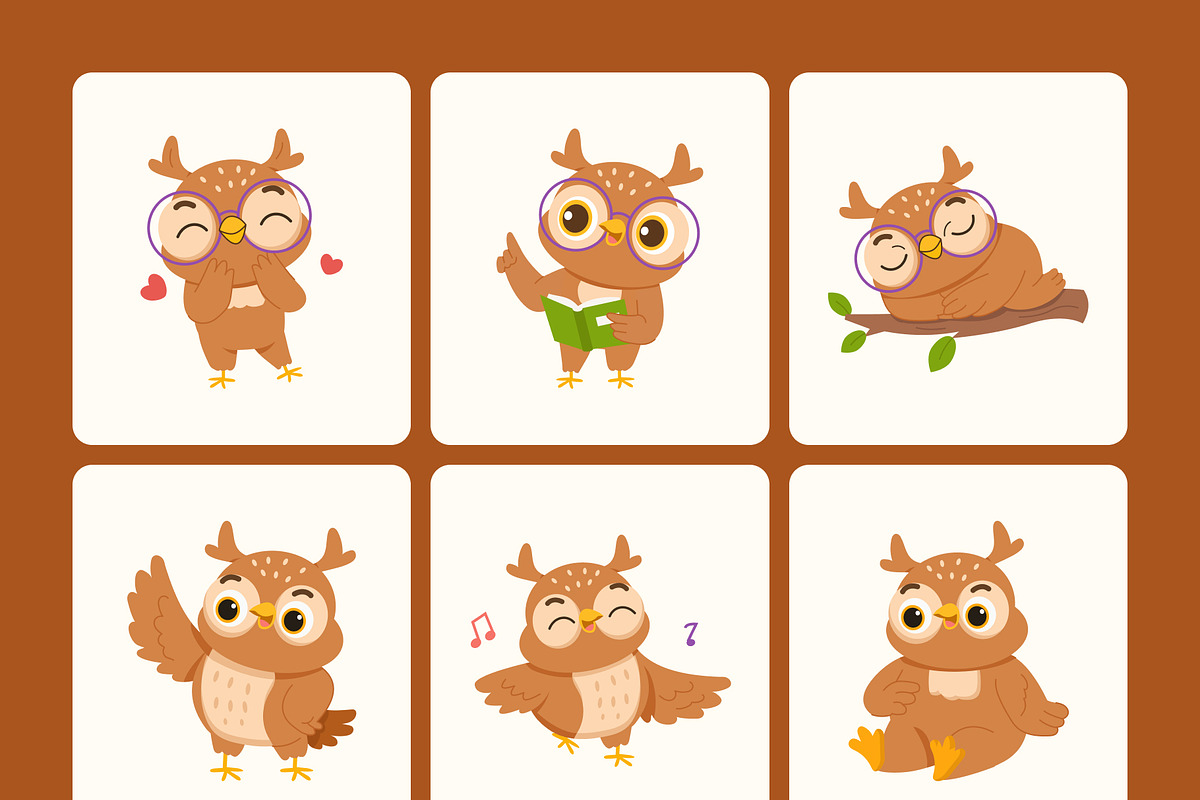 60 Owl Characters Illustration, an Animal Illustration by Brickclay (Photo 9 of 12)