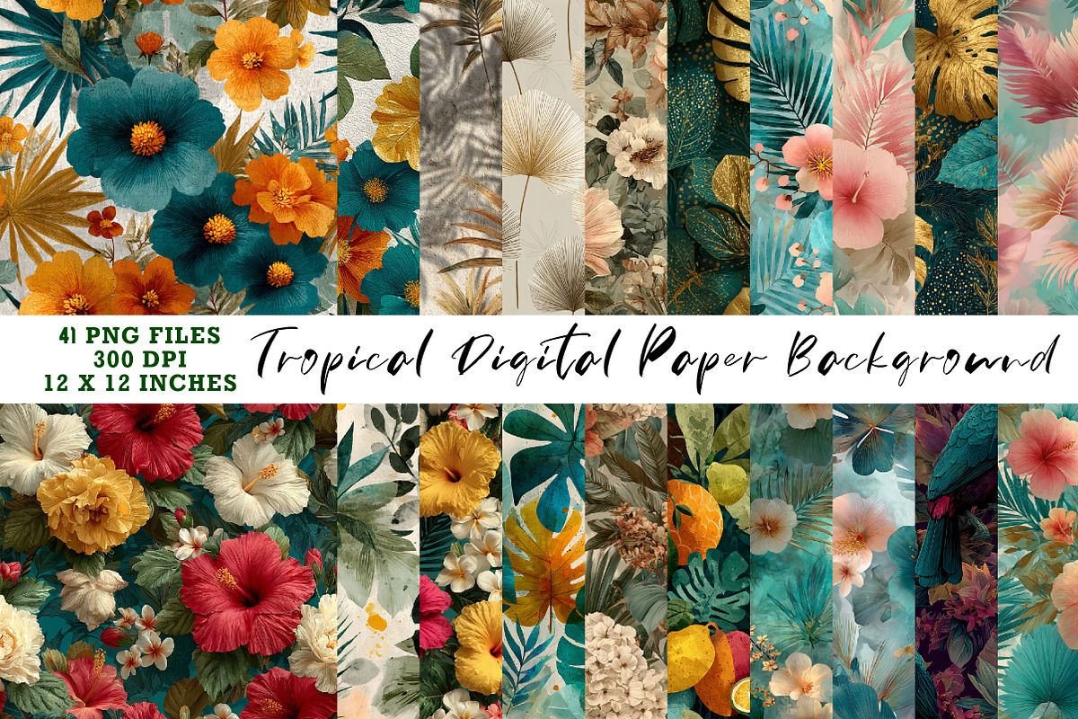 Tropical Digital Paper, a Pattern Graphic by CreationArt