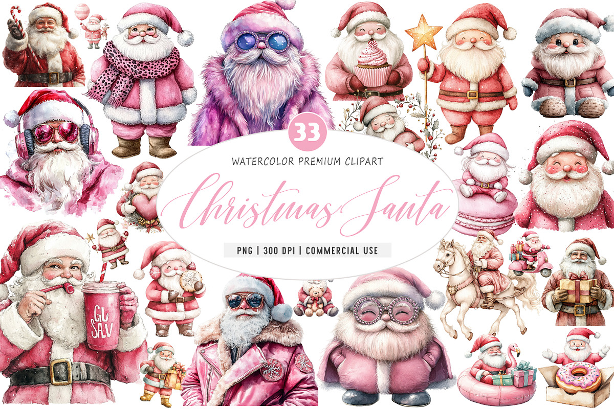 Pink Trendy Christmas Santa Png, an Illustration by SinaCreation (Photo 1 of 5)