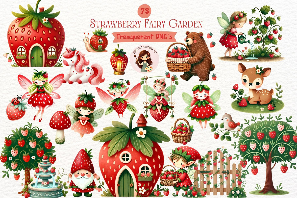 Strawberry Fairy Garden Watercolor, a Person Illustration by Nicolle's Colorful Art (Photo 1 of 6)