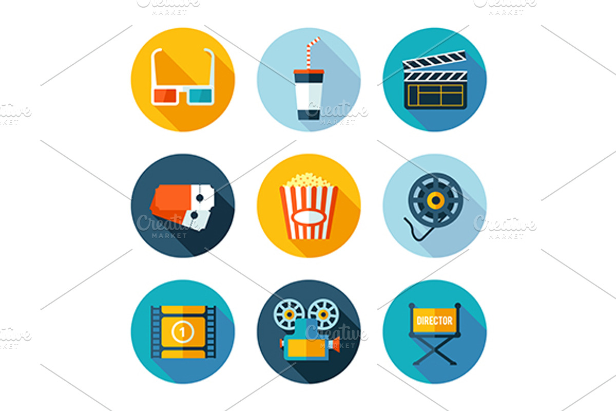 Set of flat cinema and movie icons., an Icon by painterr (Photo 2 of 4)