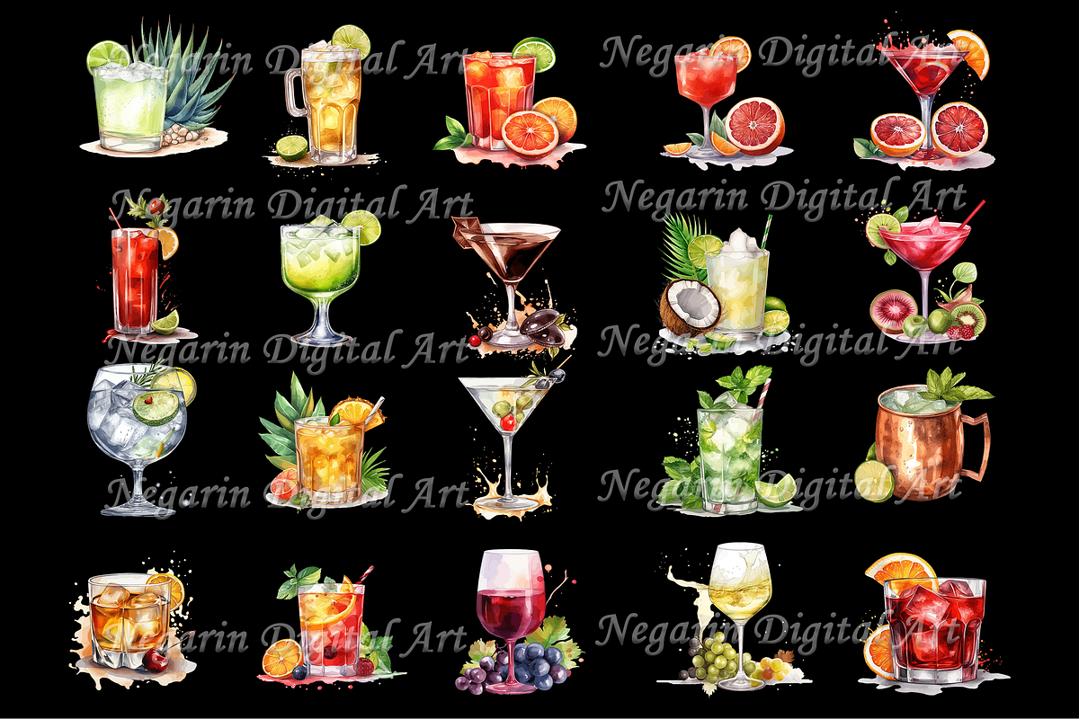 Tropical Watercolor Cocktail Clipart, an Object Graphic by Negarin Digital Art (Photo 4 of 9)