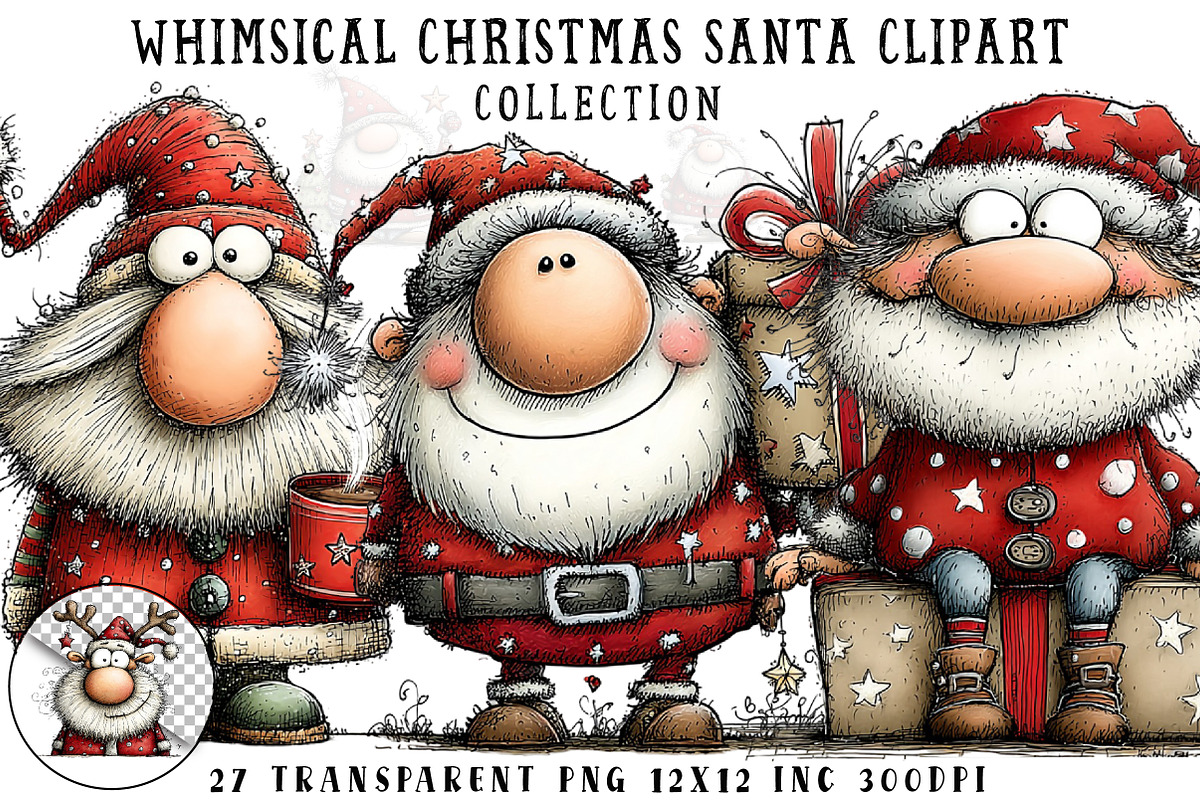 Whimsical Christmas Santa Clipart, an Illustration by OK Design (Photo 1 of 6)