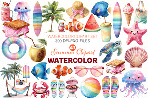 Watercolor Summer Clipart, an Illustration by Designworld