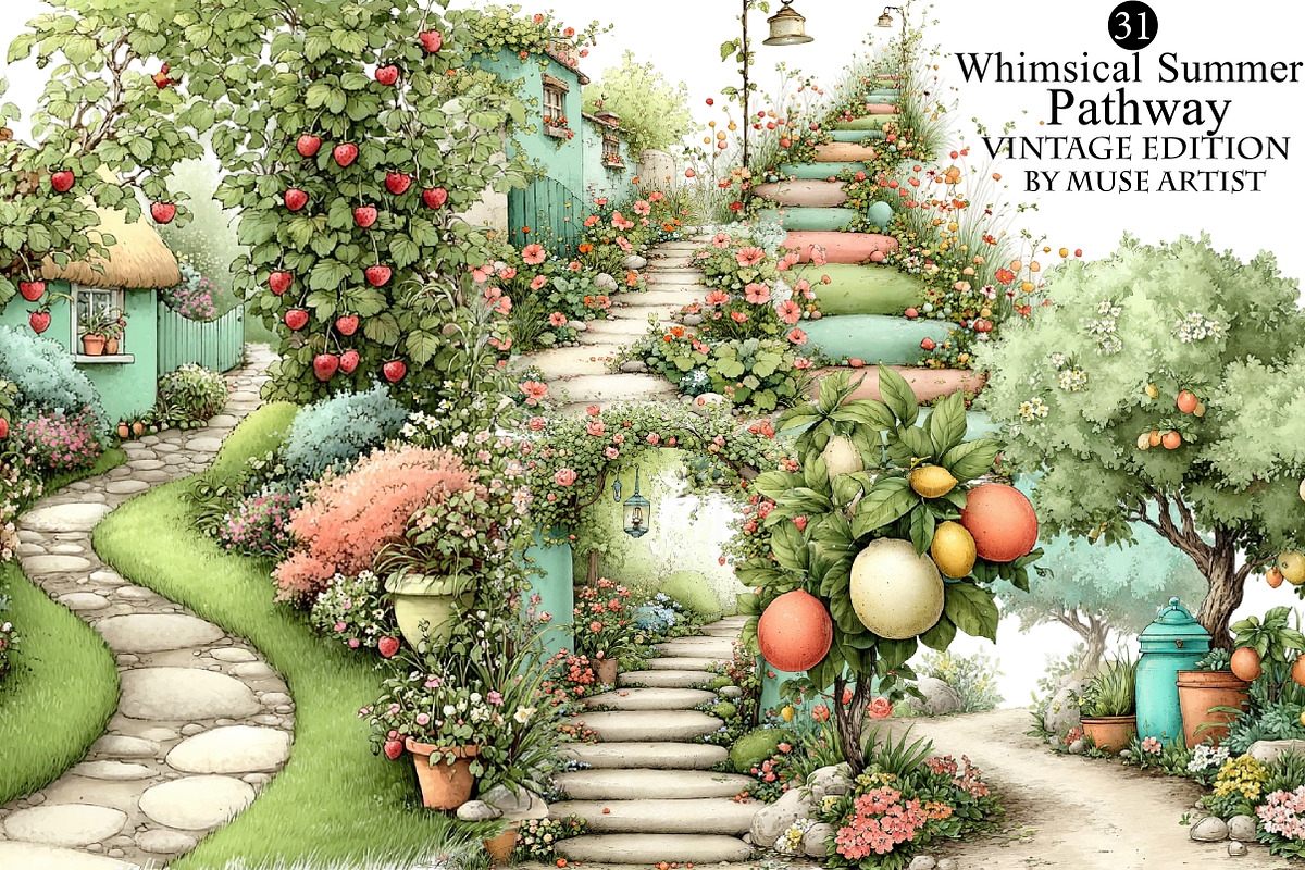 Whimsical Summer Pathway Clipart, an Illustration by DreamArtGraphic (Photo 1 of 8)