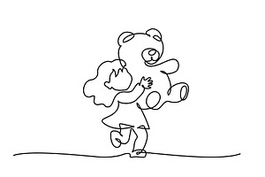 Little girl embracing her teddy bear, a Person Illustration by Valenty