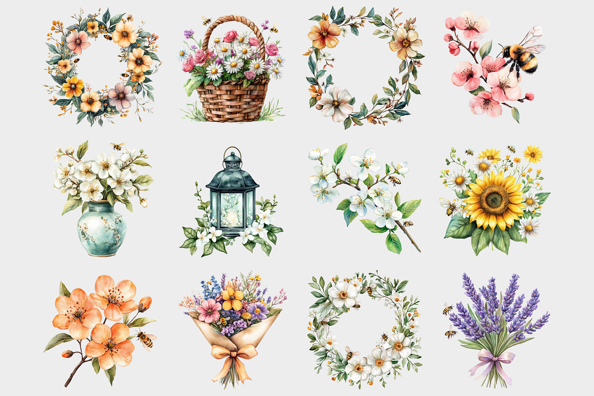 Watercolor Honey Bee Clipart, a Seasonal Illustration by Design Market (Photo 3 of 5)
