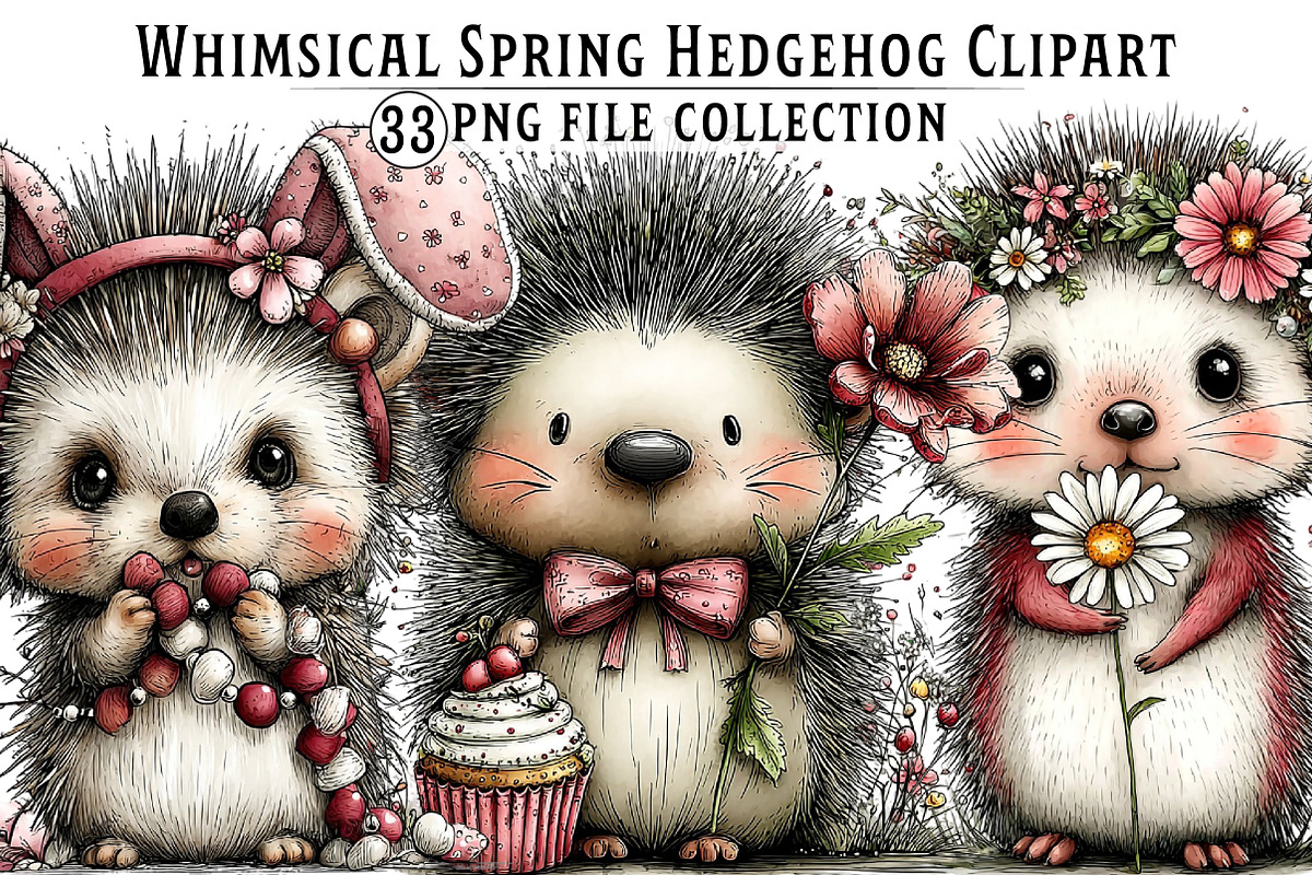 Whimsical Spring Hedgehog Clipart, an Illustration by Dream Creation (Photo 1 of 7)