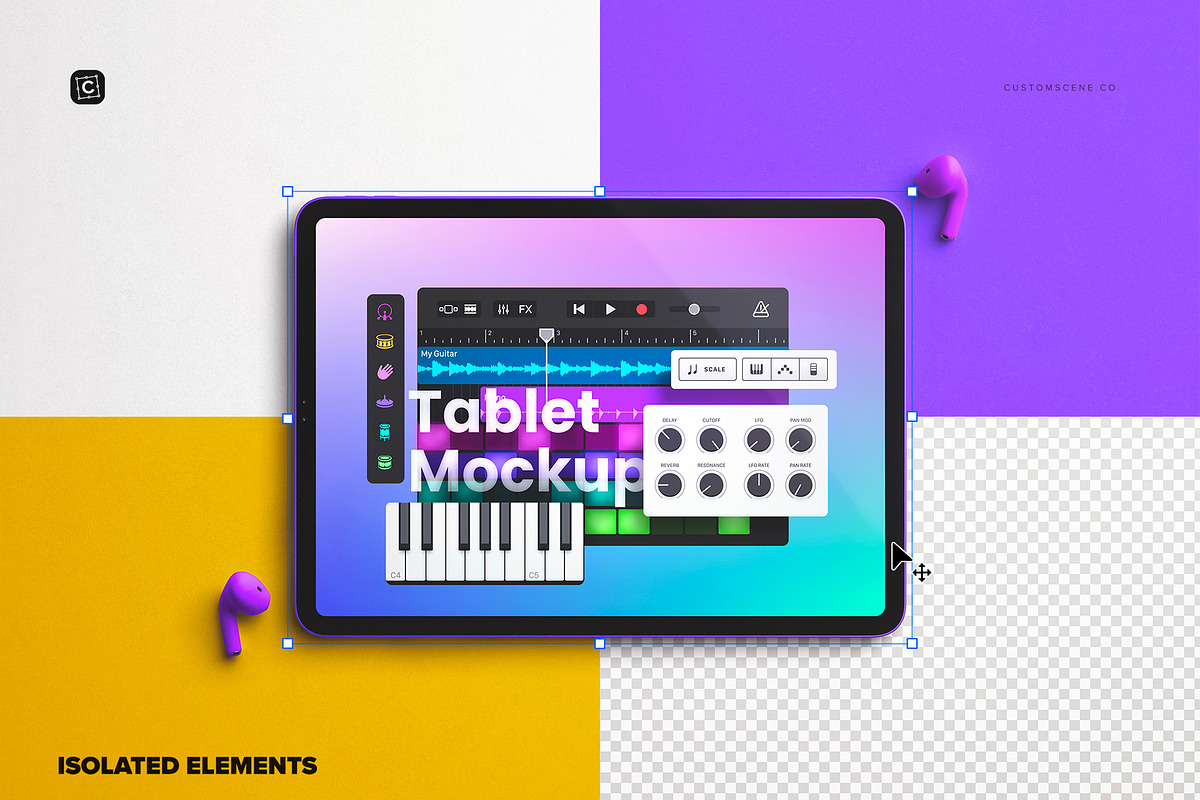 iPad Mockup (11inch) with Earphones, a Product Mockup by Custom Scene (Photo 4 of 8)