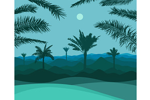 Landscape of mountains and palm, an Illustration by Nenahliadava Design
