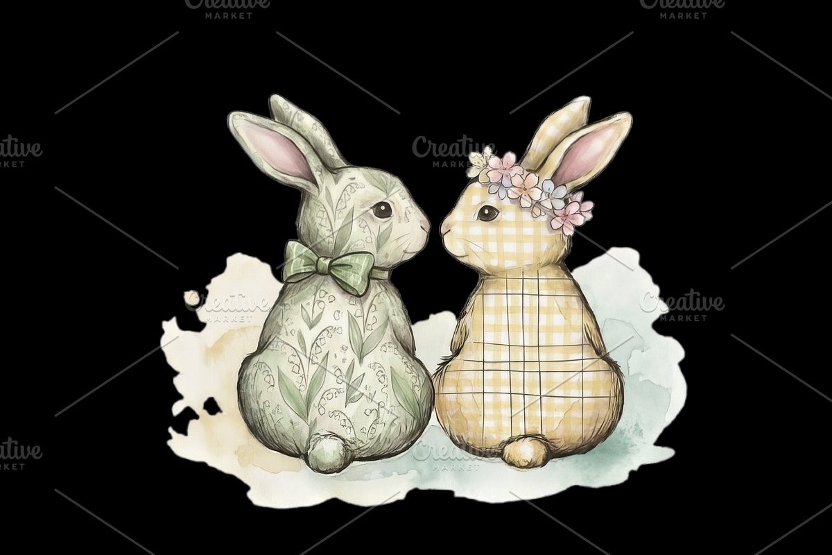 Watercolor Easter Bunny Couple Love, an Illustration by VetalStock (Photo 3 of 3)