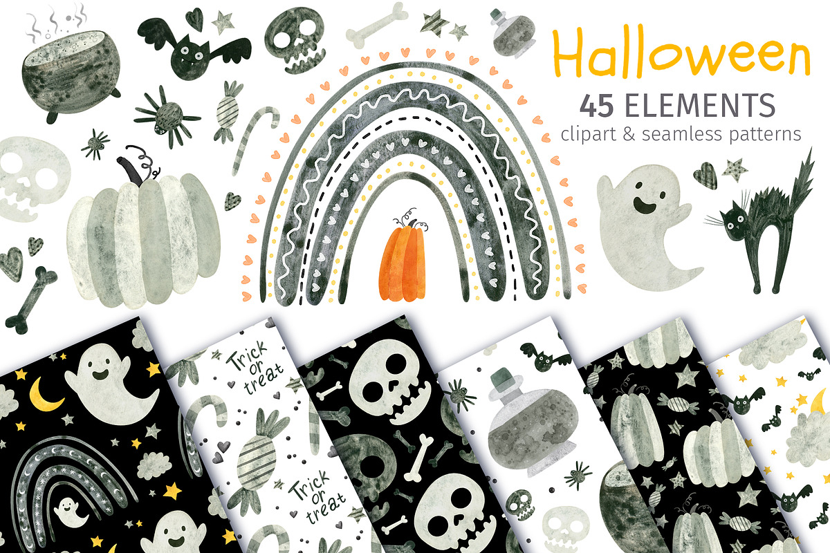 Halloween Clipart, Rainbows, Pattern, a Graphic by Valin Malin (Photo 1 of 14)