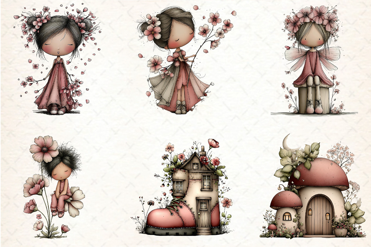Whimsical Fairy Clipart Bundle, an Illustration by DreamCafeArt (Photo 6 of 8)