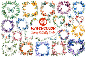 Floral Butterfly Border Clipart, an Illustration by Dream Creation
