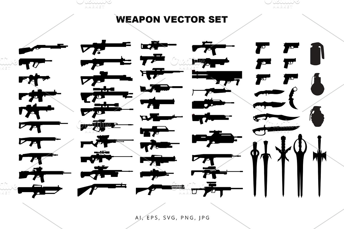 Weapon vector set, an Object Illustration by Vectorwins Premium Shop