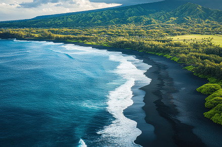 Black sand beach along the coastline, a Photo by Beautiful things