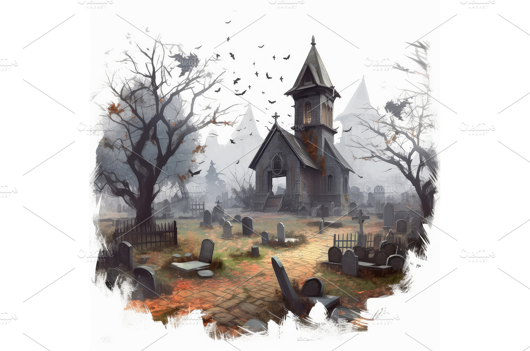 Graveyard realistic illustration -, a Nature Photo by Aimagenarium@gmail.com