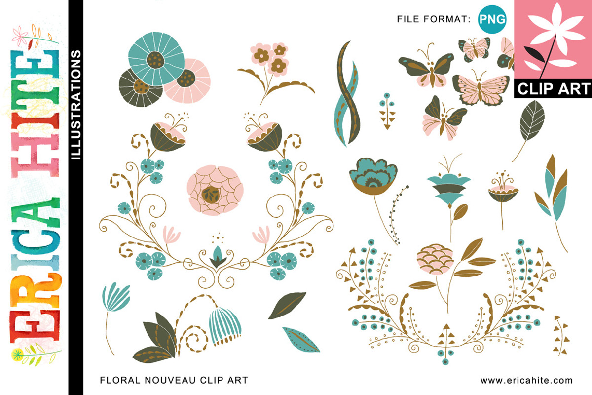 Floral Nouveau Clip Art (PNG) +Bonus, an Illustration by Erica Hite (Photo 1 of 5)