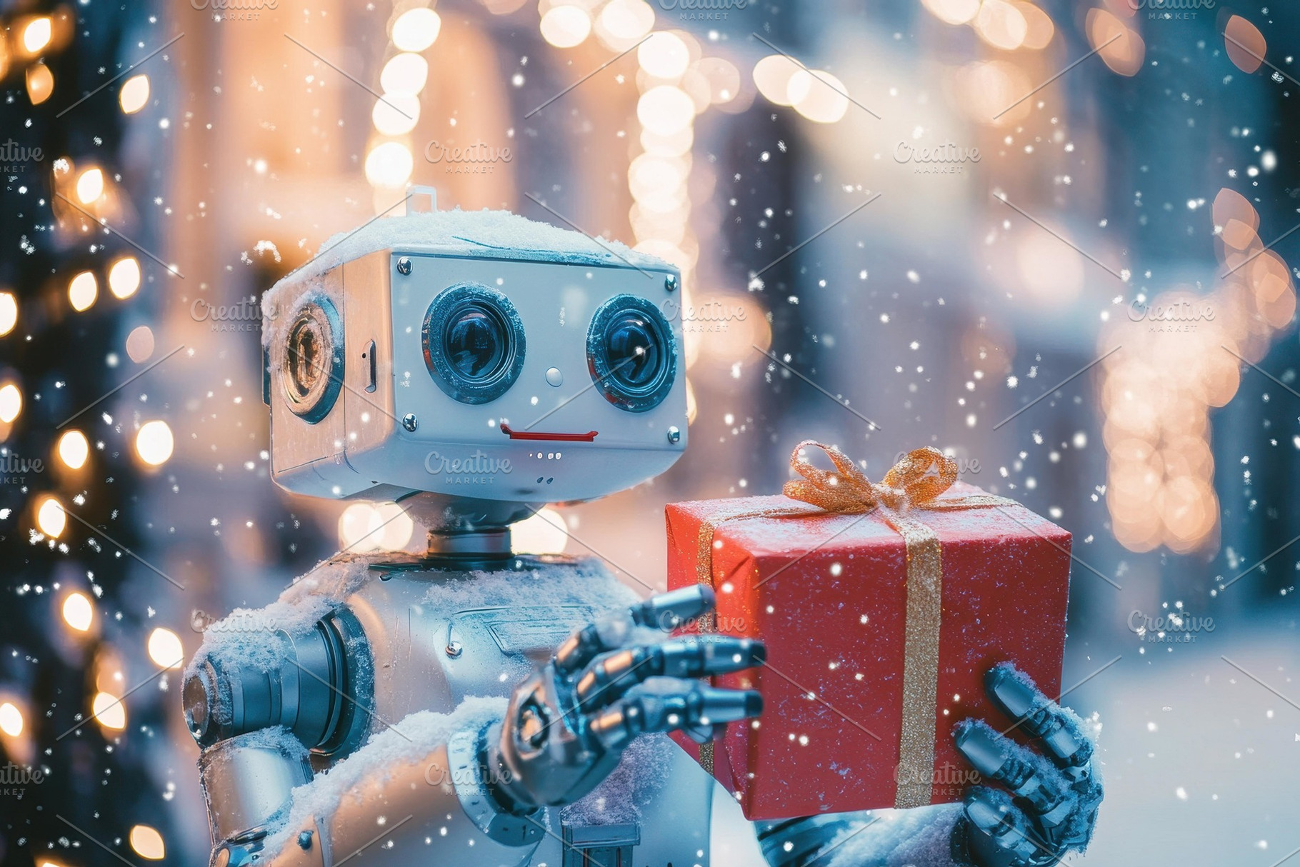 Robot celebrates winter season with, a Photo by Tanuart