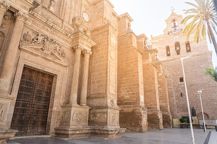 Exterior of ancient cathedral with ornamental details and columns, a Holiday Photo by Iván Moreno STOCK PHOTO