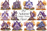 Purple Autumn Cottage Home Clipart, an Illustration by DreamPrint404 (Thumbnail 1 of 6)