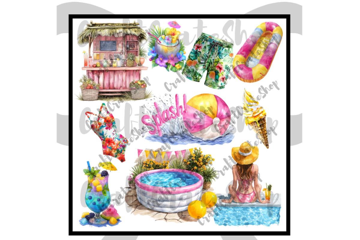 Watercolor Pool Party Clipart, an Illustration by CraftCrateShop (Photo 7 of 7)