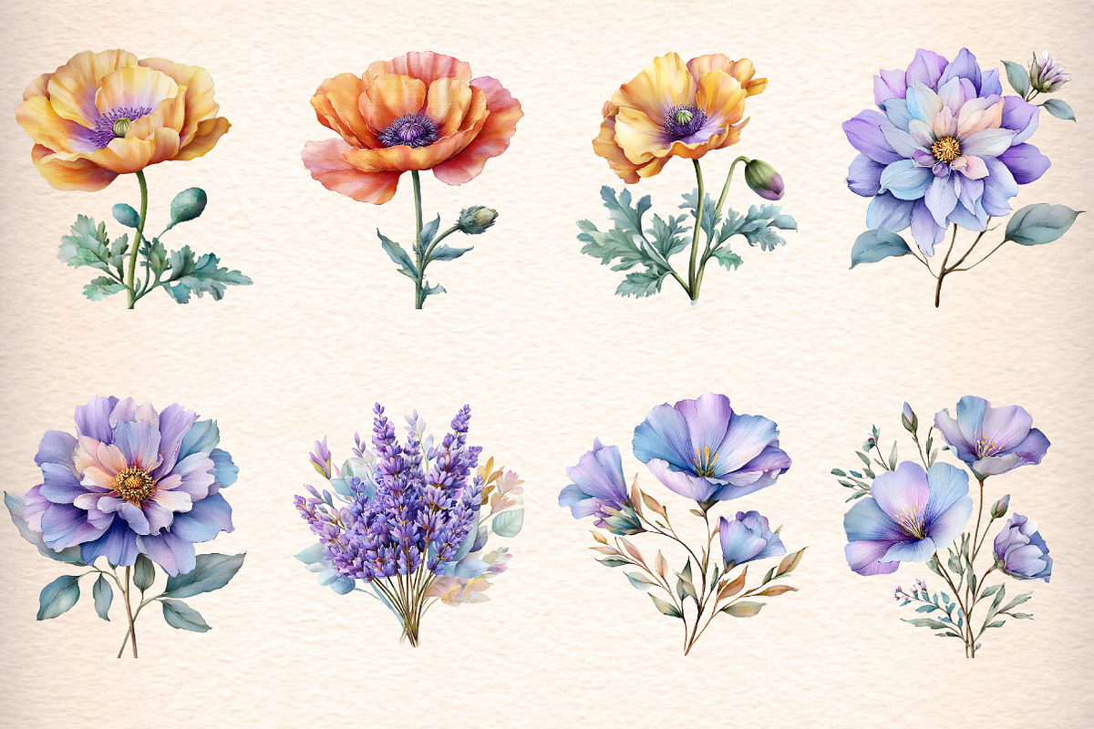 watercolor summer wildflowers clipar, an Illustration by GatewayDesign (Photo 4 of 9)
