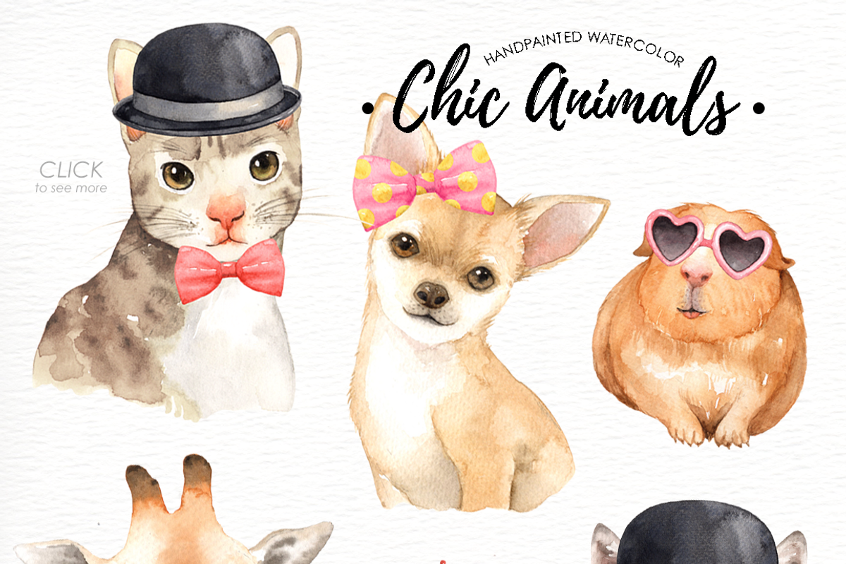 Chic Animals Watercolor Clip Art, an Animal Illustration by everysunsun (Photo 3 of 5)