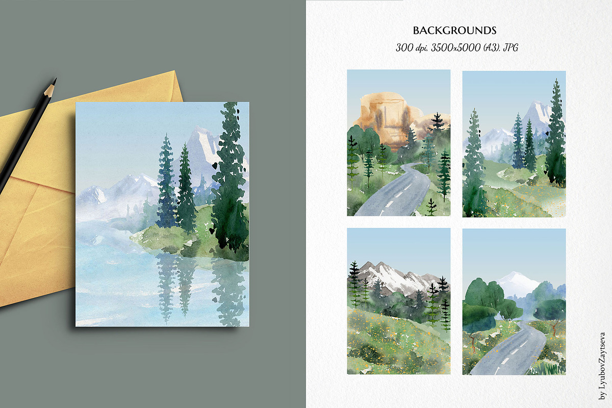 watercolor landscape creator clipart, a Decorative Illustration by LyubovZaytseva (Photo 14 of 27)