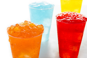 Colorful Frozen Slush Drinks in Plastic Cups, a Food & Drink Photo by etorres69