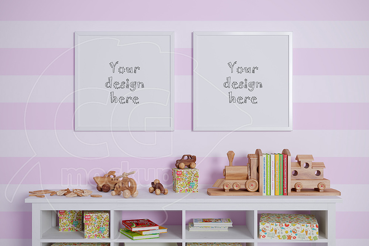 Kids room square frame mockups, a Print Template by CGmockup