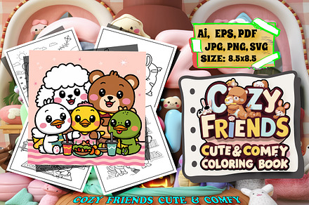 Cozy Friends Cute & Comfy Coloring, an Animal Illustration by Printable Design Store