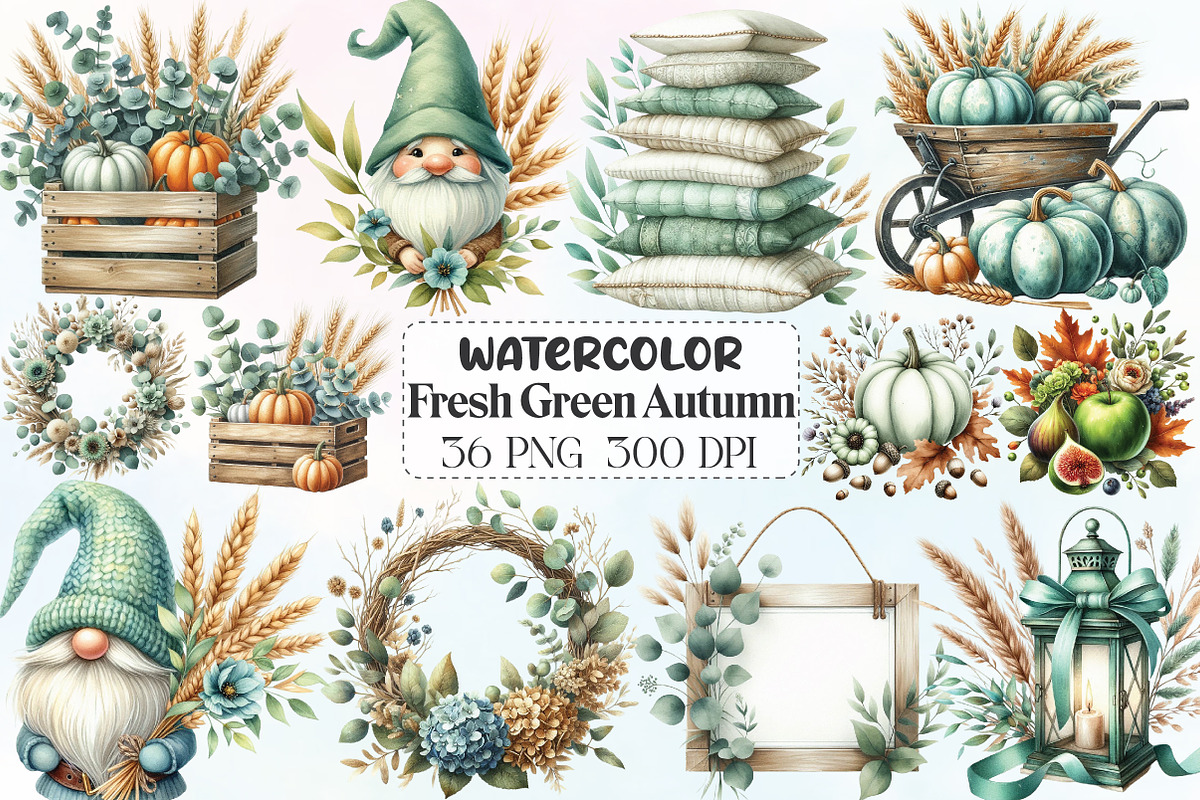Mint Fresh Green Autumn Clipart, an Illustration by CraftArtStudio (Photo 1 of 6)