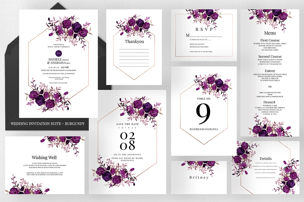 Burgundy Wedding Invitation Suite, an Invitation Template by Azka Creative (Photo 1 of 5)