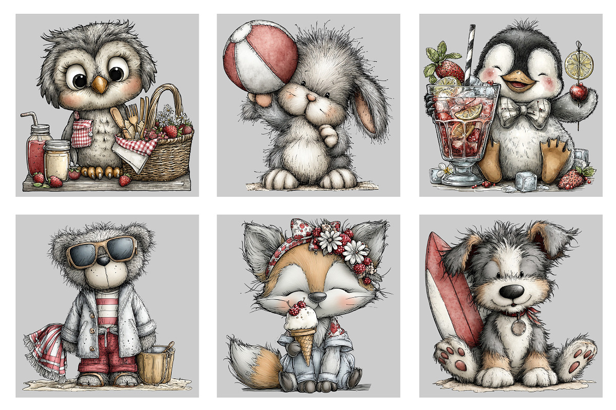 Whimsical Summer Animals Clipart, an Illustration by Black Bird Studio (Photo 5 of 5)