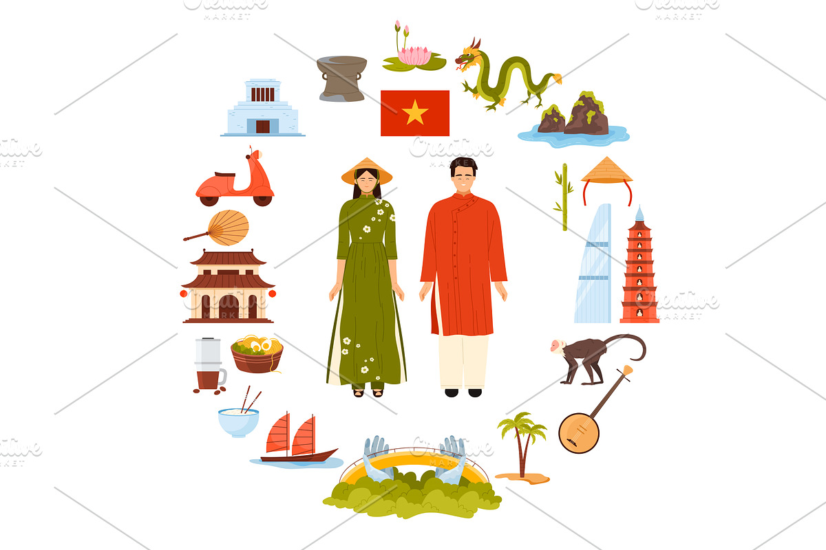 Vietnam culture elements and, an Education Illustration by Flashvector