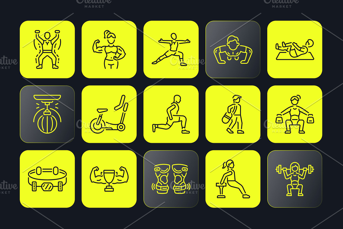Animated Workout and Gym Icon Set